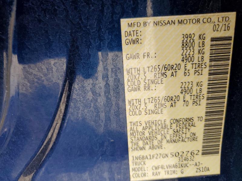 Продаж на аукціоні авто 2016 Nissan Titan Xd, vin: 1N6BA1F27GN502762, номер лоту: 52395886