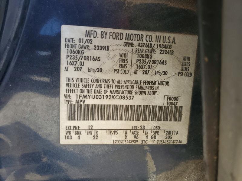 Aukcja sprzedaży 2002 Ford Escape, vin: 1FMYU03192KC08537, numer aukcji: 53909246