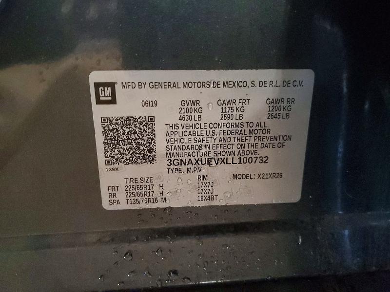 Продажа на аукционе авто 2020 Chevrolet Equinox, vin: 3GNAXUEVXLL100732, номер лота: 52825946