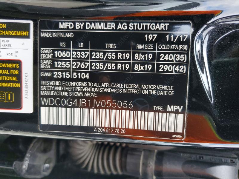 Aukcja sprzedaży 2018 Mercedes-benz Glc, vin: WDC0G4JB1JV055056, numer aukcji: 52260236