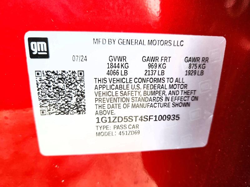 55104446 :رقم المزاد ، 1G1ZD5ST4SF100935 vin ، 2025 Chevrolet Malibu مزاد بيع