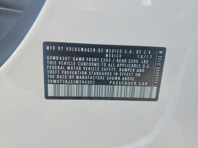 Продажа на аукционе авто 2018 Volkswagen Jetta, vin: 3VW4T7AJ2JM244303, номер лота: 52101836