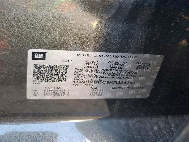 Aukcja sprzedaży 2019 Chevrolet Tahoe, vin: 1GNSKBKC3KR226741, numer aukcji: 54692686