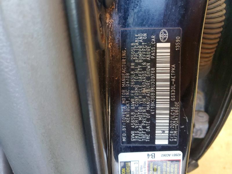 52715676 :رقم المزاد ، 4T1BK36B98U309768 vin ، 2008 Toyota Avalon مزاد بيع