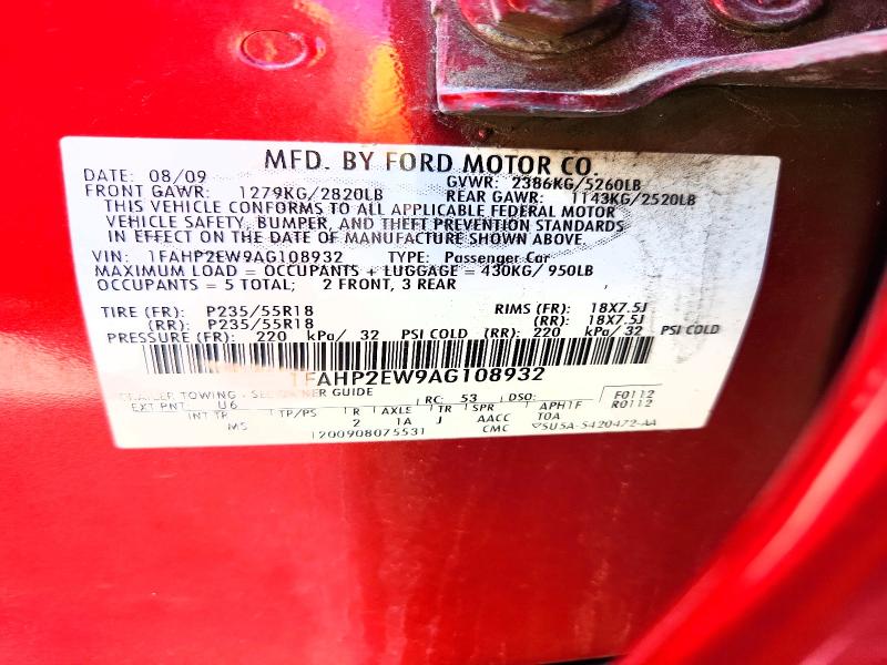 Продажа на аукционе авто 2010 Ford Taurus, vin: 1FAHP2EW9AG108932, номер лота: 53730916