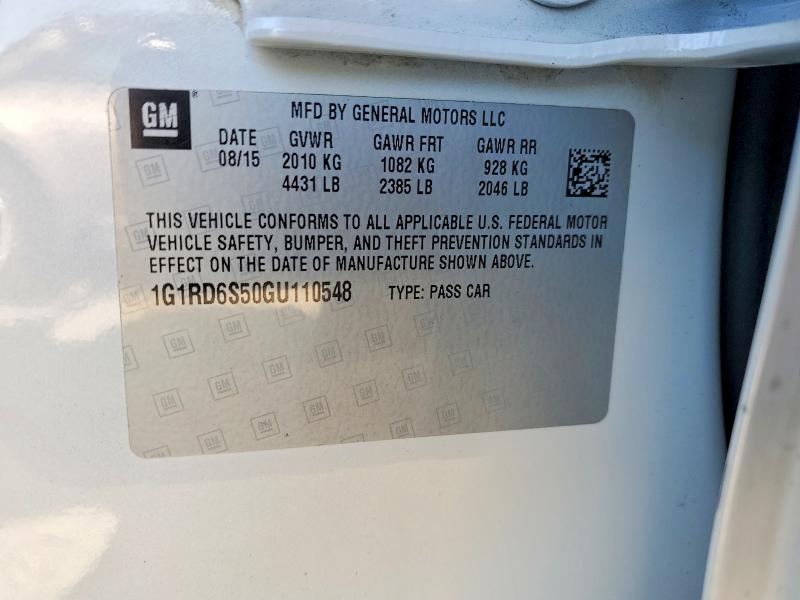 2016 Chevrolet Volt მანქანა იყიდება აუქციონზე, vin: 1G1RD6S50GU110548, აუქციონის ნომერი: 54886436