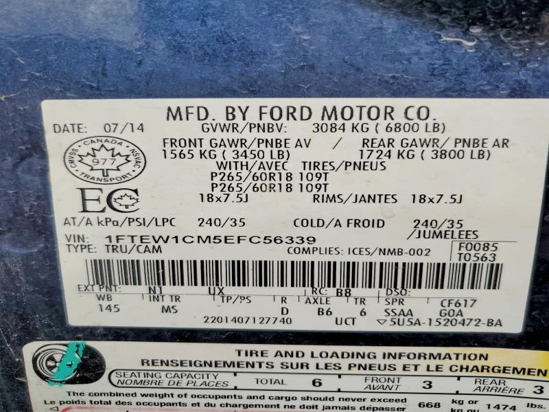 52198616 :رقم المزاد ، 1FTEW1CM5EFC56339 vin ، 2014 Ford F150 مزاد بيع