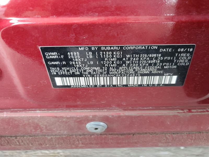 52836396 :رقم المزاد ، 4S4BSANC9K3204675 vin ، 2019 Subaru Outback مزاد بيع