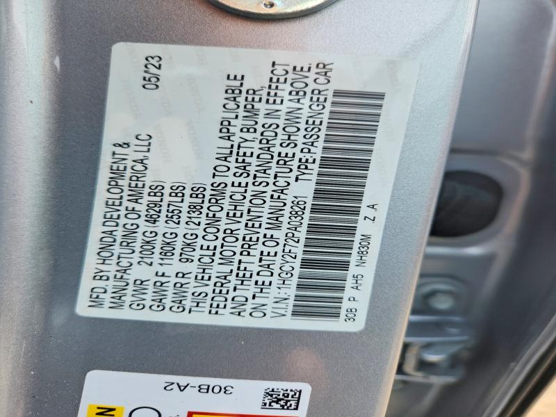 54715696 :رقم المزاد ، 1HGCY2F72PA038261 vin ، 2023 Honda Accord مزاد بيع