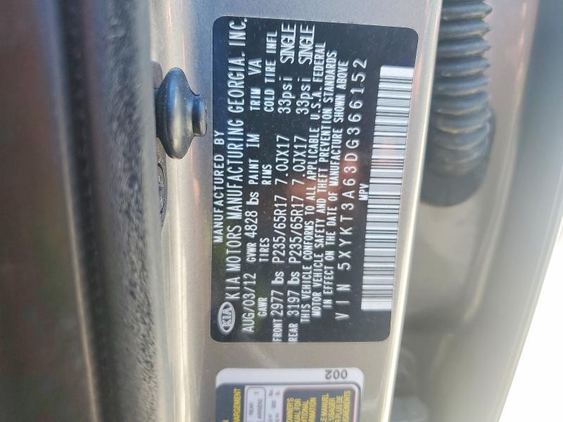 54023696 :رقم المزاد ، 5XYKT3A63DG366152 vin ، 2013 Kia Sorento مزاد بيع