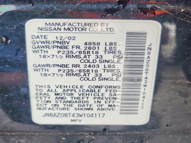 54799406 :رقم المزاد ، JN8AZ08T43W104117 vin ، 2003 Nissan Murano مزاد بيع