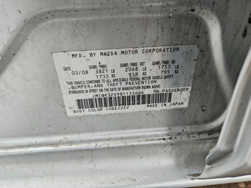 50146796 :رقم المزاد ، JM1BK32G981133666 vin ، 2008 Mazda 3 مزاد بيع