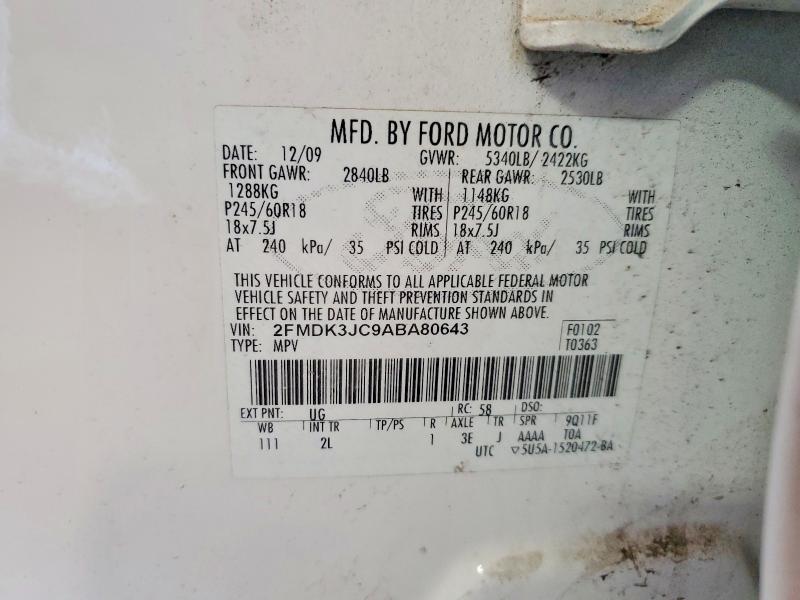 55102516 :رقم المزاد ، 2FMDK3JC9ABA80643 vin ، 2010 Ford Edge مزاد بيع