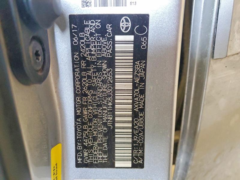 Aukcja sprzedaży 2018 Toyota Camry, vin: JTNB11HK8J3012653, numer aukcji: 53699256