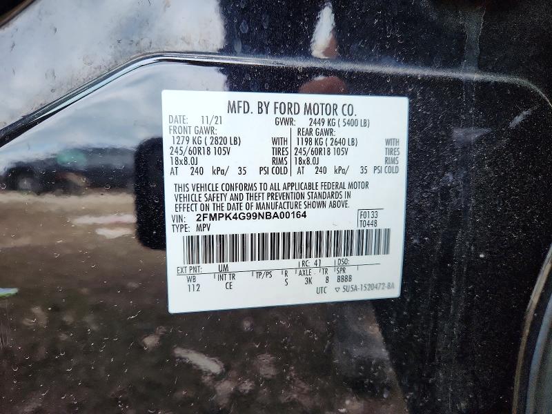 53253456 :رقم المزاد ، 2FMPK4G99NBA00164 vin ، 2022 Ford Edge مزاد بيع