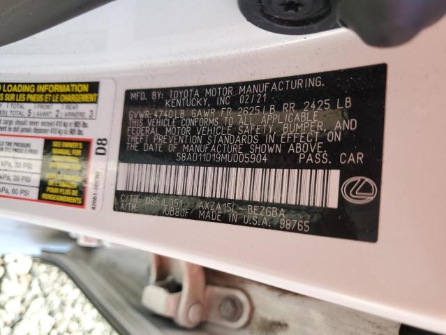 Aukcja sprzedaży 2021 Lexus Es 250, vin: 58AD11D19MU005904, numer aukcji: 54496886