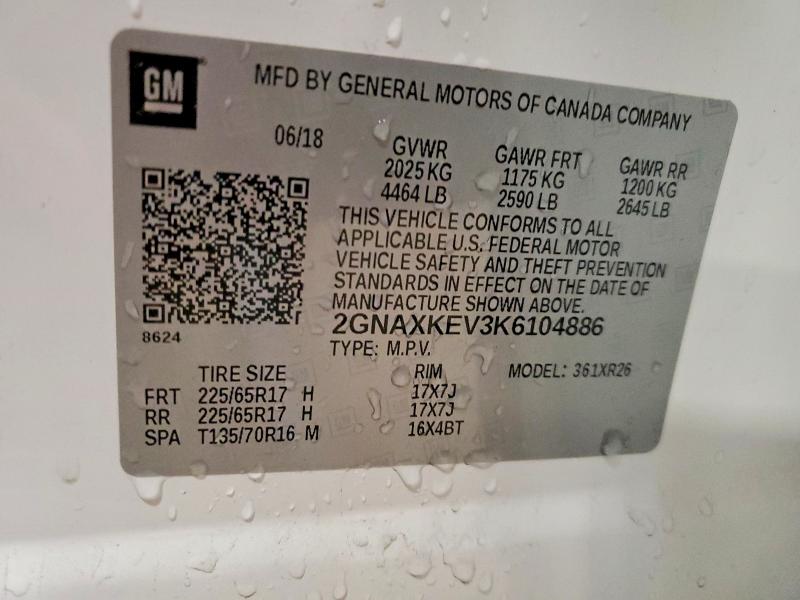 Продаж на аукціоні авто 2019 Chevrolet Equinox, vin: 2GNAXKEV3K6104886, номер лоту: 53569576