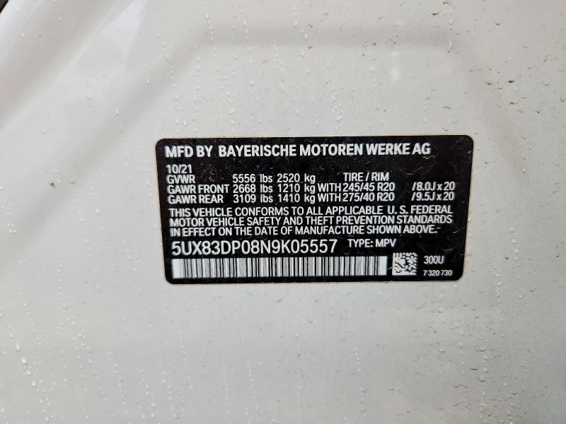 54099716 :رقم المزاد ، 5UX83DP08N9K05557 vin ، 2022 Bmw X3 مزاد بيع