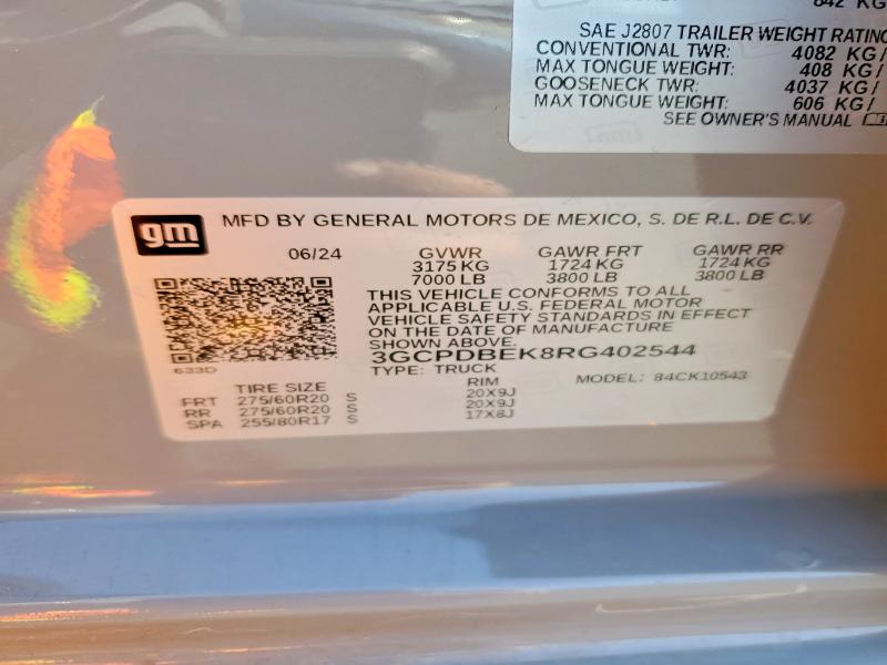 Aukcja sprzedaży 2024 Chevrolet Silverado, vin: 3GCPDBEK8RG402544, numer aukcji: 52229076