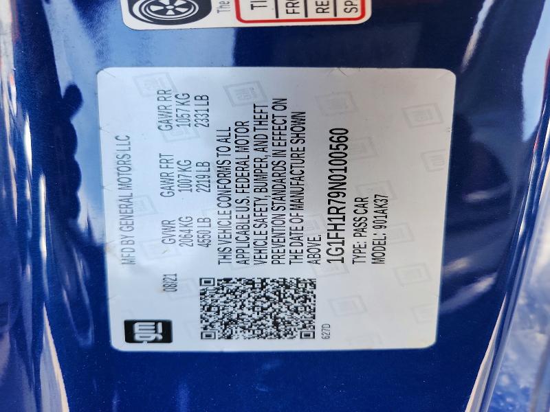 54834946 :رقم المزاد ، 1G1FH1R79N0100560 vin ، 2022 Chevrolet Camaro مزاد بيع