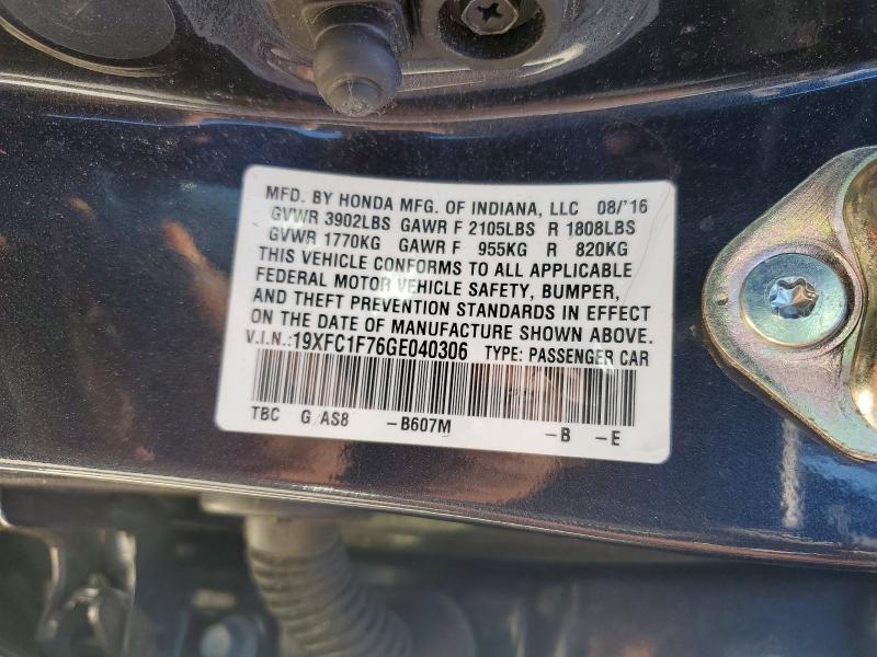 54217386 :رقم المزاد ، 19XFC1F76GE040306 vin ، 2016 Honda Civic مزاد بيع