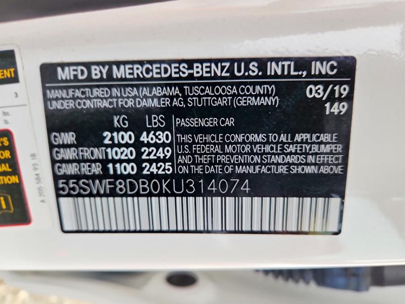 Продаж на аукціоні авто 2019 Mercedes-benz C, vin: 55SWF8DB0KU314074, номер лоту: 52089856