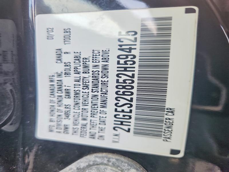 Aukcja sprzedaży 2002 Honda Civic, vin: 2HGES26852H594125, numer aukcji: 54956926