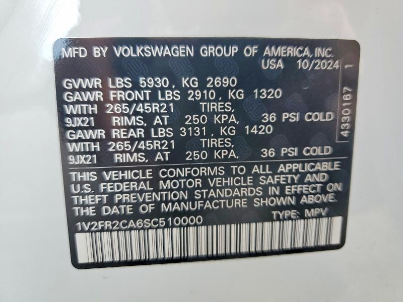 Aukcja sprzedaży 2025 Volkswagen Atlas, vin: 1V2FR2CA6SC510000, numer aukcji: 52380616