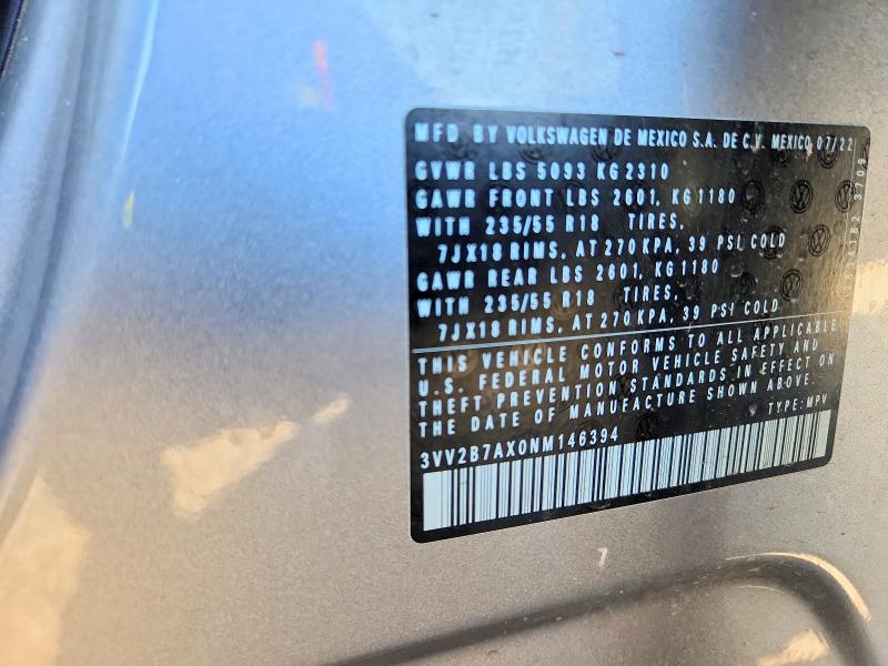 55061696 :رقم المزاد ، 3VV2B7AX0NM146394 vin ، 2022 Volkswagen Tiguan مزاد بيع