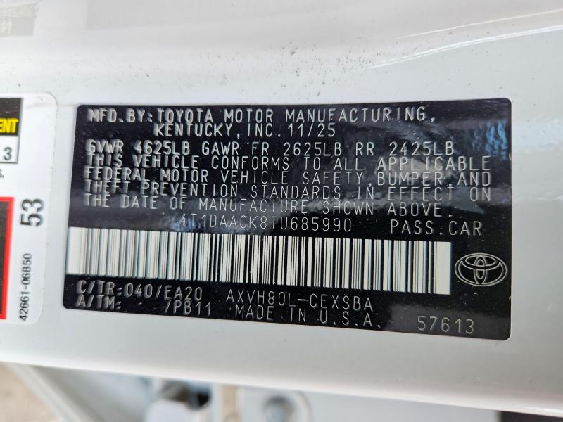 52033026 :رقم المزاد ، 4T1DAACK8TU685990 vin ، 2026 Toyota Camry مزاد بيع