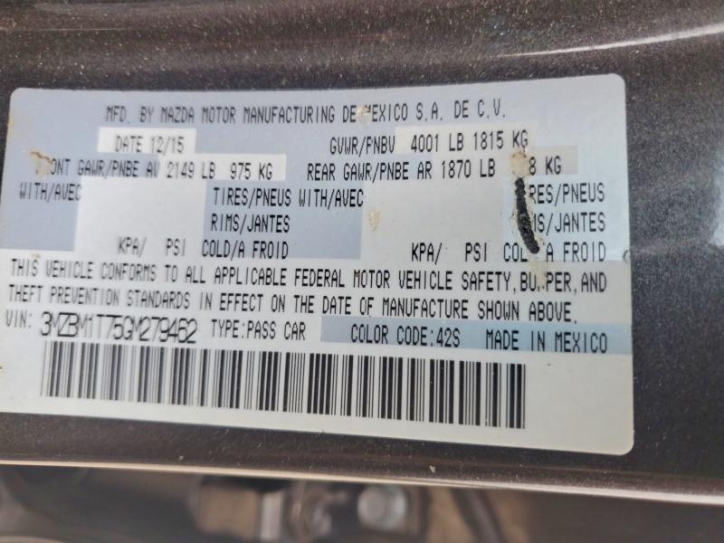 2016 Mazda 3 მანქანა იყიდება აუქციონზე, vin: 3MZBM1T75GM279462, აუქციონის ნომერი: 53974086