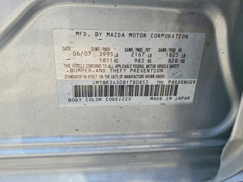 Aukcja sprzedaży 2008 Mazda 3, vin: JM1BK343081780855, numer aukcji: 46781846