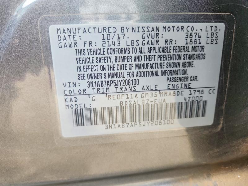 Продаж на аукціоні авто 2018 Nissan Sentra, vin: 3N1AB7AP5JY208100, номер лоту: 52774436