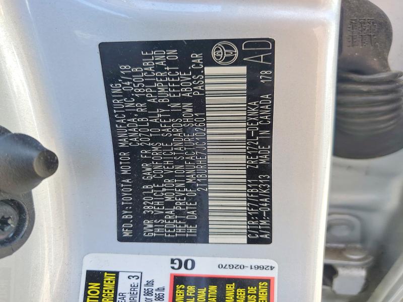 2018 Toyota Corolla მანქანა იყიდება აუქციონზე, vin: 2T1BURHE7JC102601, აუქციონის ნომერი: 54441406