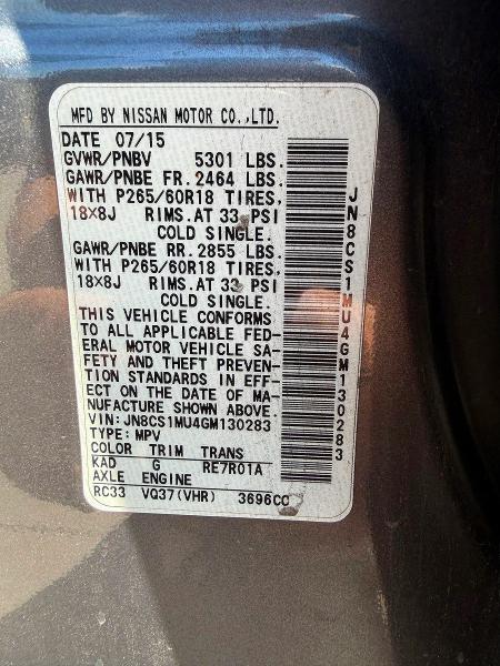 2016 Infiniti Qx70 მანქანა იყიდება აუქციონზე, vin: JN8CS1MU4GM130283, აუქციონის ნომერი: 53110496