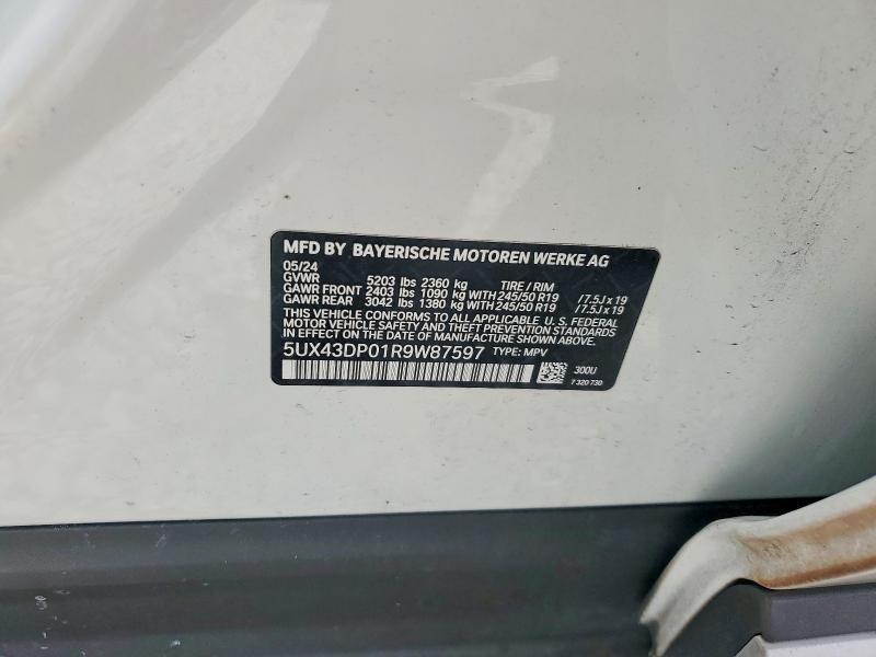 2024 Bmw X3 მანქანა იყიდება აუქციონზე, vin: 5UX43DP01R9W87597, აუქციონის ნომერი: 53630856