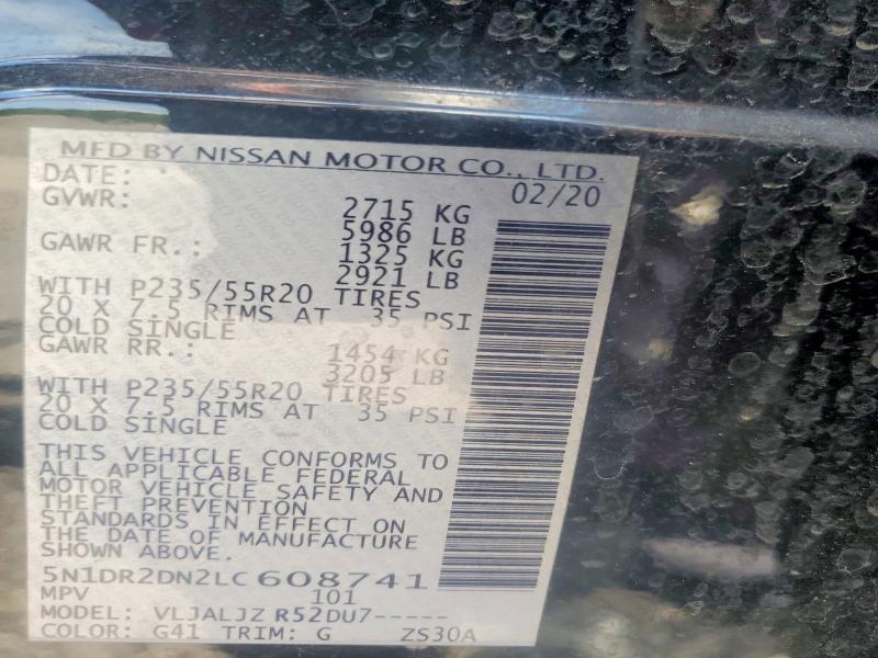 Aukcja sprzedaży 2020 Nissan Pathfinder, vin: 5N1DR2DN2LC608741, numer aukcji: 54701276