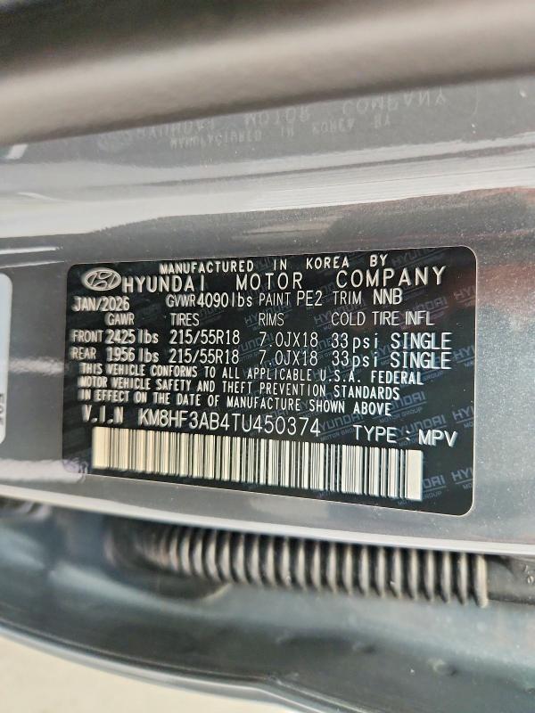 54166946 :رقم المزاد ، KM8HF3AB4TU450374 vin ، 2026 Hyundai Kona مزاد بيع