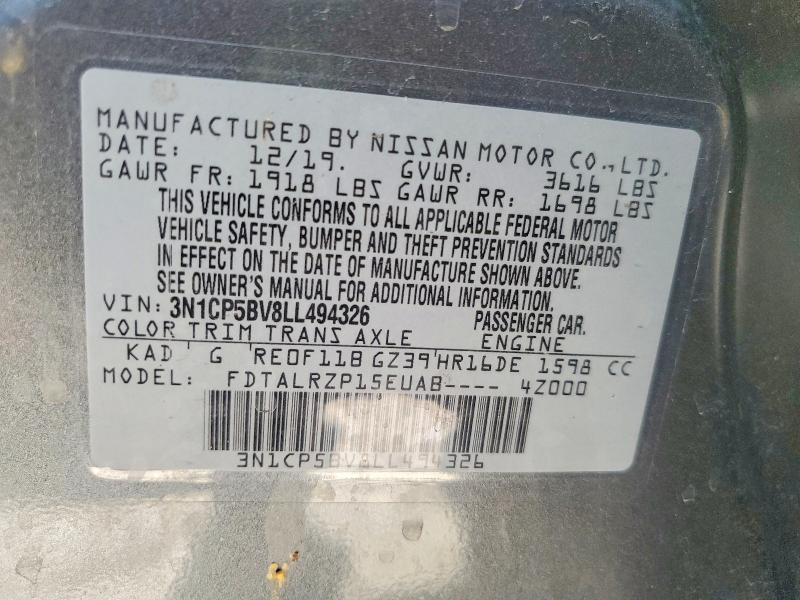 Продажа на аукционе авто 2020 Nissan Kicks, vin: 3N1CP5BV8LL494326, номер лота: 53704286