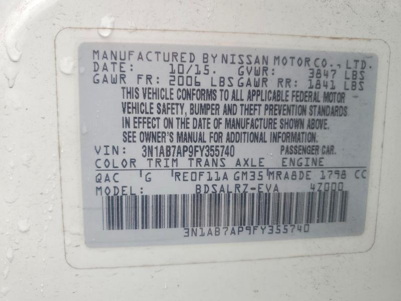 55068596 :رقم المزاد ، 3N1AB7AP9FY355740 vin ، 2015 Nissan Sentra مزاد بيع