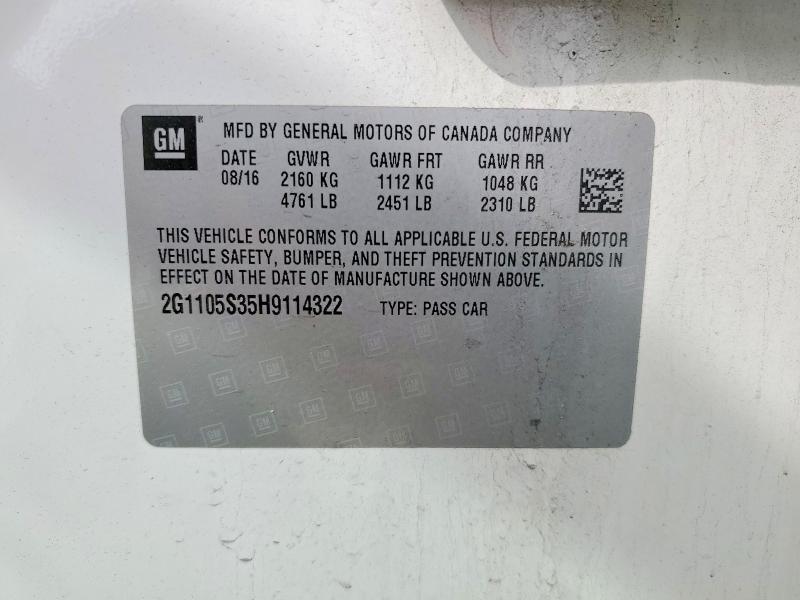 52736666 :رقم المزاد ، 2G1105S35H9114322 vin ، 2017 Chevrolet Impala مزاد بيع