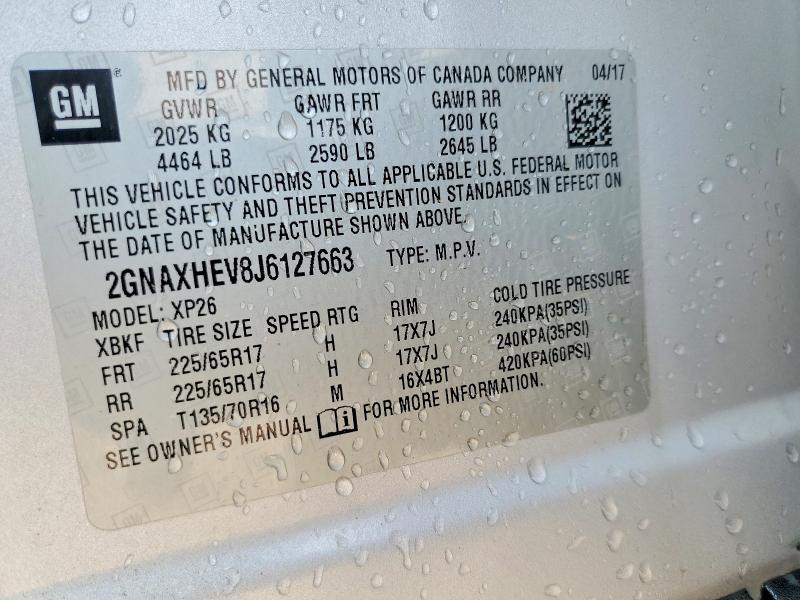 Продаж на аукціоні авто 2018 Chevrolet Equinox, vin: 2GNAXHEV8J6127663, номер лоту: 52073316