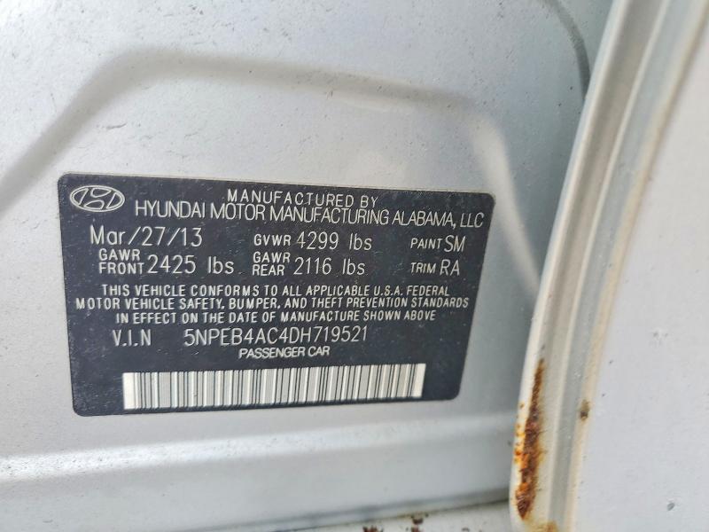 2013 Hyundai Sonata მანქანა იყიდება აუქციონზე, vin: 5NPEB4AC4DH719521, აუქციონის ნომერი: 54732876