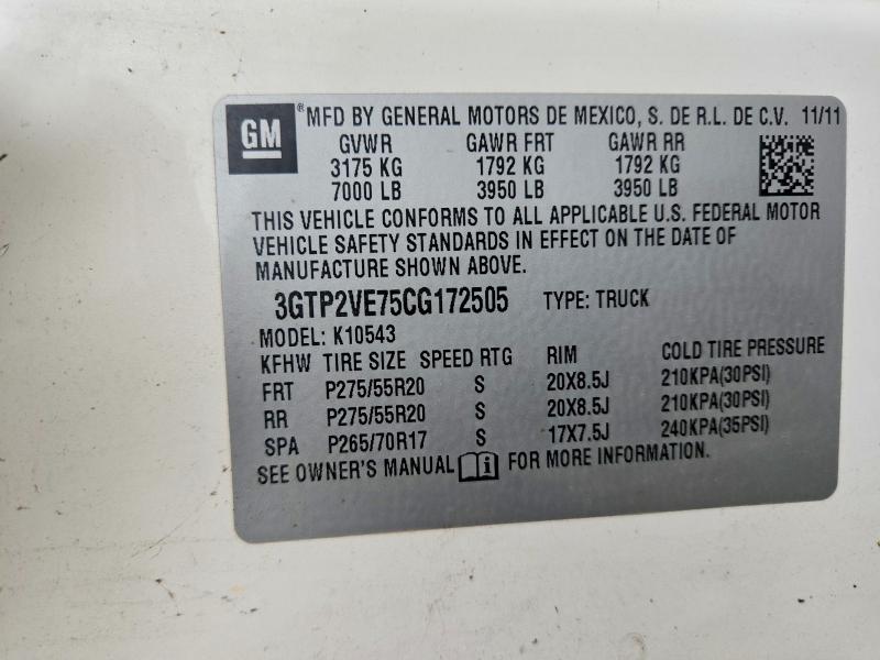 Продаж на аукціоні авто 2012 Gmc Sierra, vin: 3GTP2VE75CG172505, номер лоту: 54245126