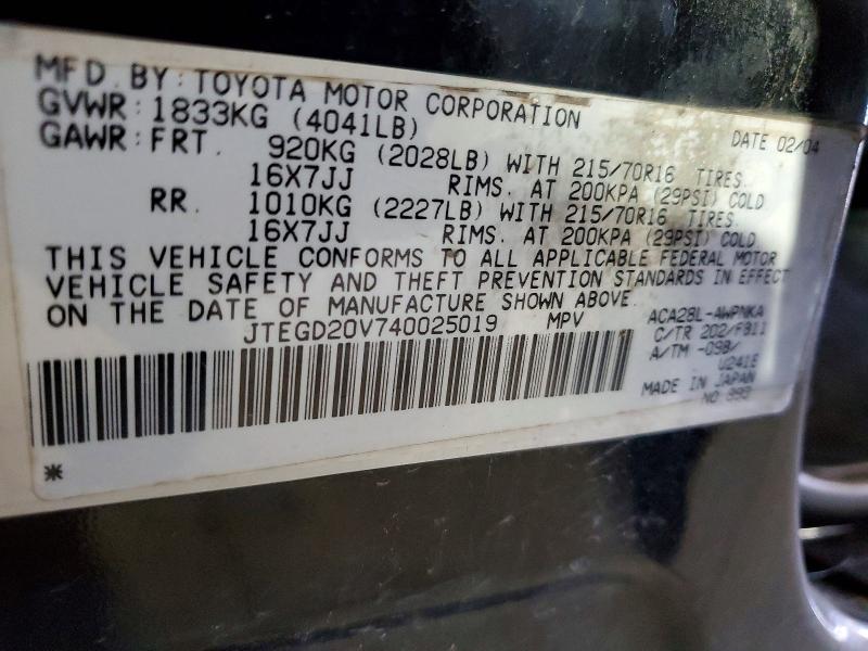 Aukcja sprzedaży 2004 Toyota Rav4, vin: JTEGD20V740025019, numer aukcji: 52888346