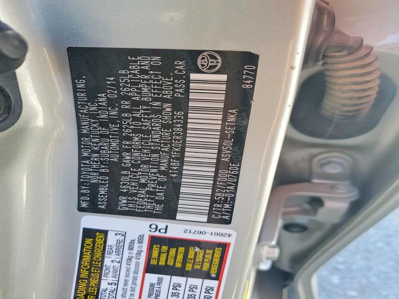 2014 Toyota Camry მანქანა იყიდება აუქციონზე, vin: 4T4BF1FK0ER384336, აუქციონის ნომერი: 53718866