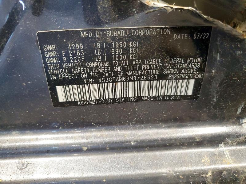 2022 Subaru Impreza მანქანა იყიდება აუქციონზე, vin: 4S3GTAM63N3726628, აუქციონის ნომერი: 55200026