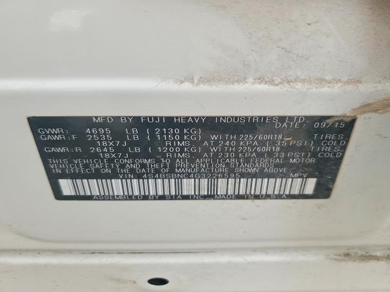 Продаж на аукціоні авто 2016 Subaru Outback, vin: 4S4BSBNC4G3226595, номер лоту: 54226696