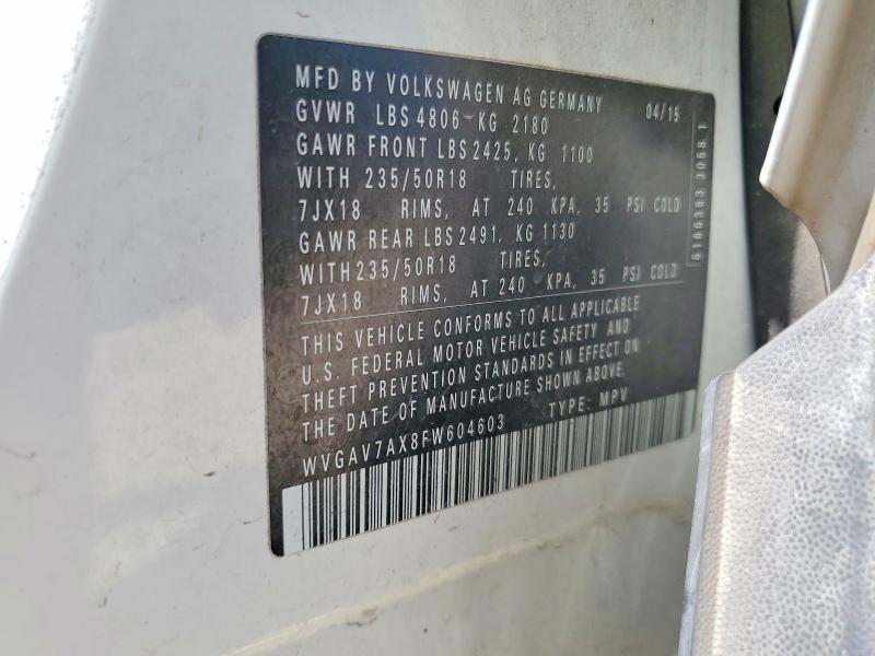 Продаж на аукціоні авто 2015 Volkswagen Tiguan, vin: WVGAV7AX8FW604603, номер лоту: 54985366
