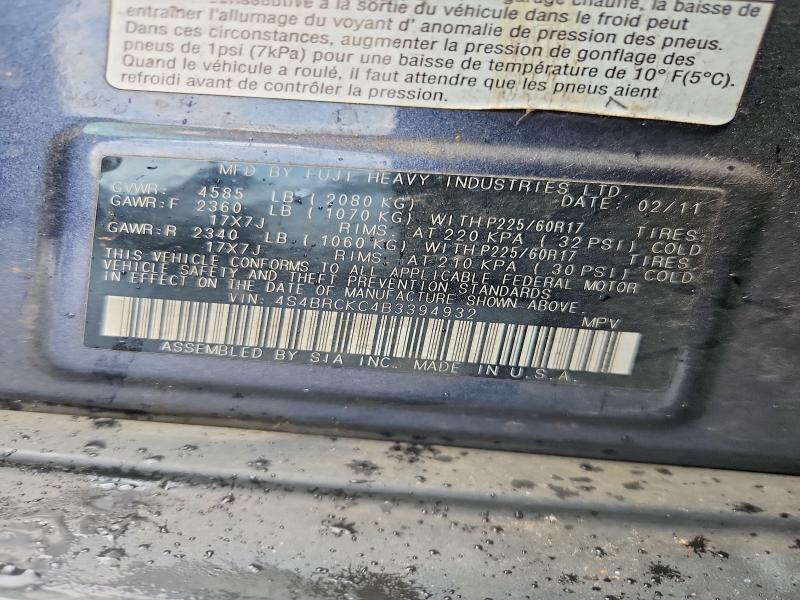 2011 Subaru Outback მანქანა იყიდება აუქციონზე, vin: 4S4BRCKC4B3394932, აუქციონის ნომერი: 55194626